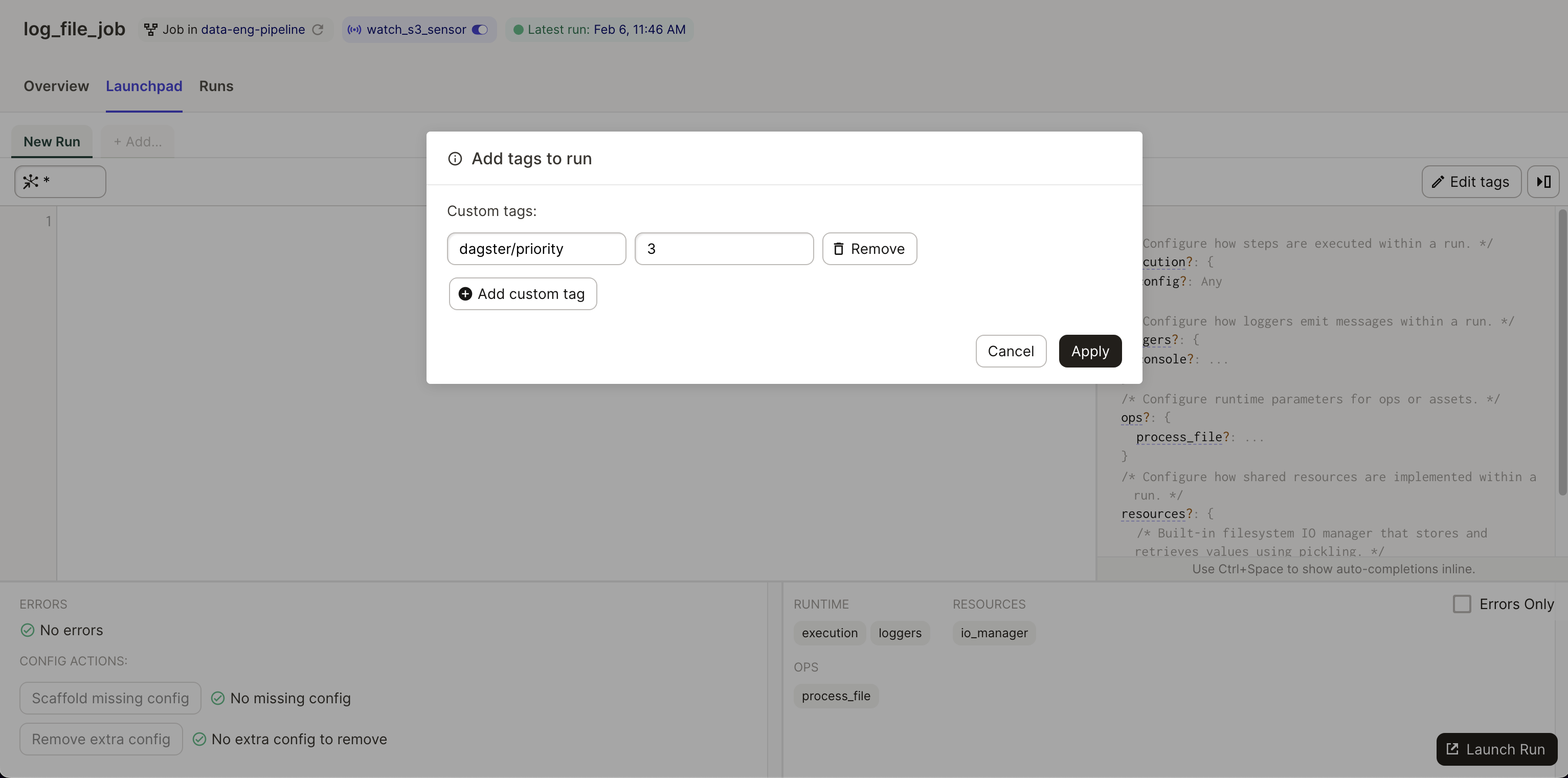 Add tags to run modal in Dagster UI Launchpad