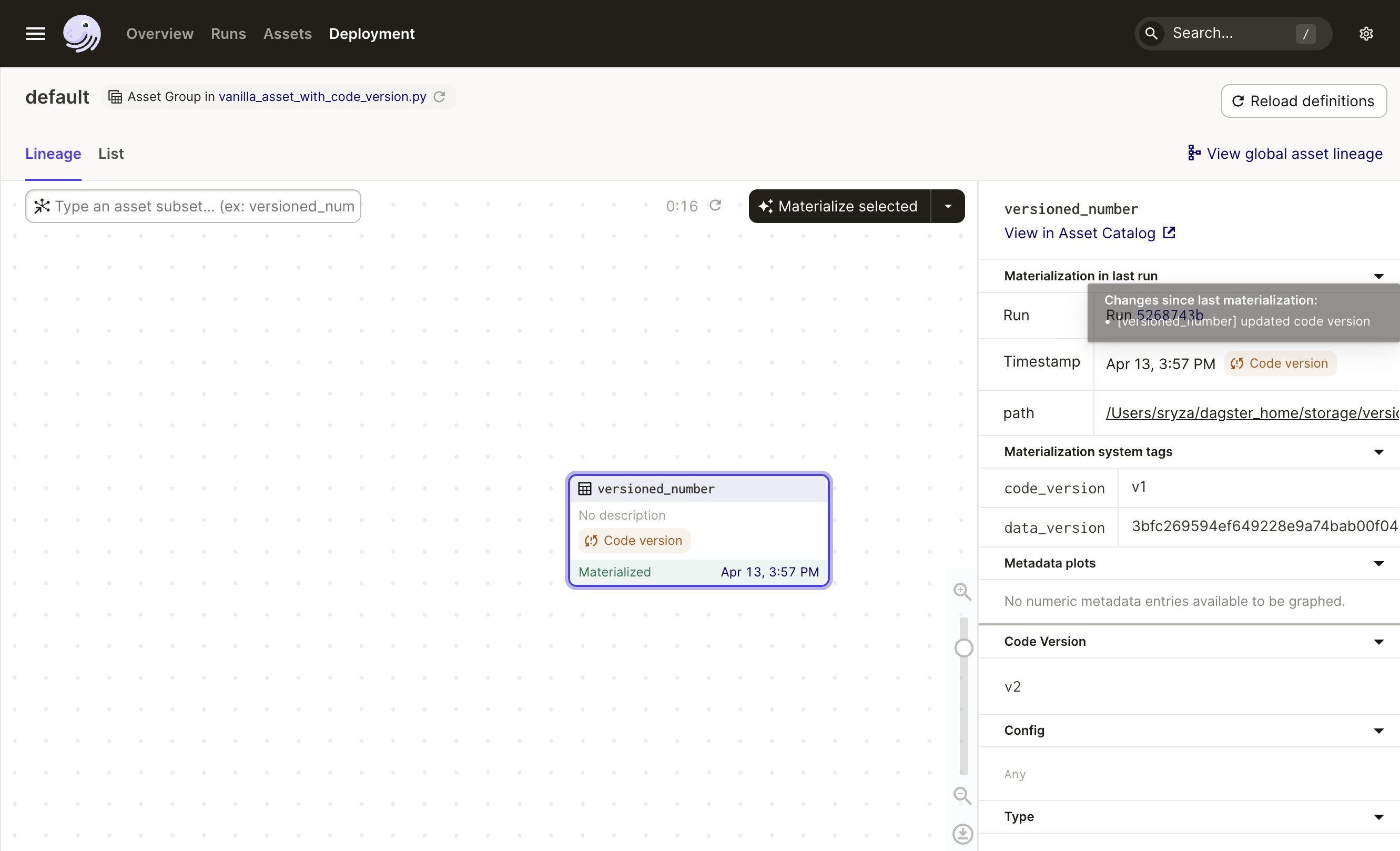 Simple asset data version with code version